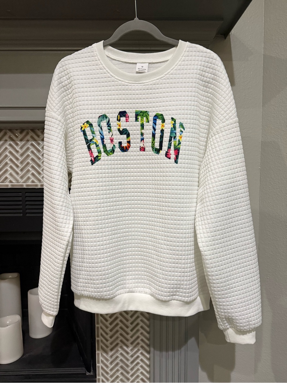 White Quilted 'Boston' Floral Appliqué Sweatshirt